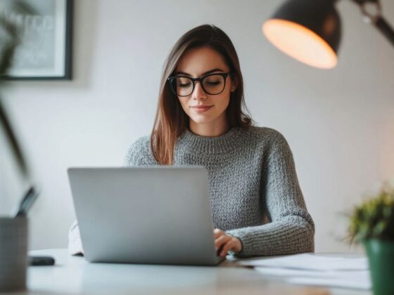 Vrouw achter laptop leest informatie over zorgverzekering 2026 IVF