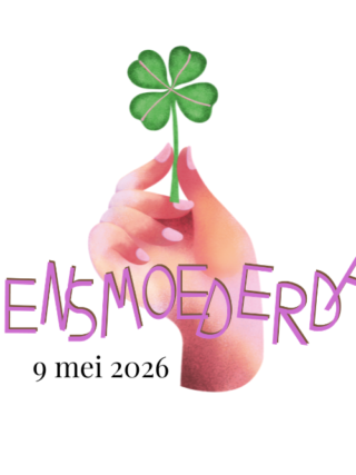 wensmoederdag logo over een hand met een klavertje vier